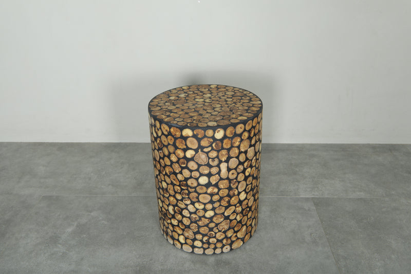 Handmade Moroccan Wood Round Table – Natural Boho Side Table