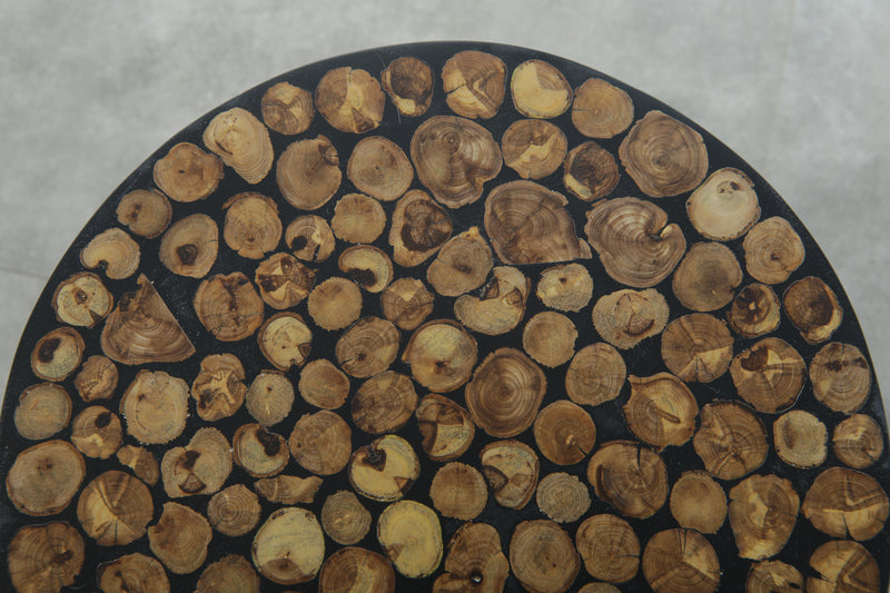 Handmade Moroccan Wood Round Table – Natural Boho Side Table