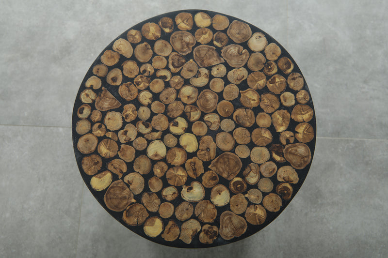 Handmade Moroccan Wood Round Table – Natural Boho Side Table