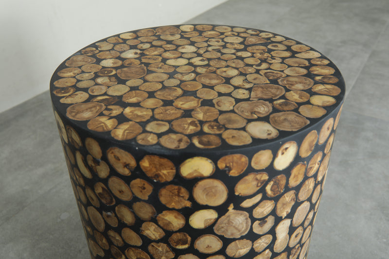 Handmade Moroccan Wood Round Table – Natural Boho Side Table