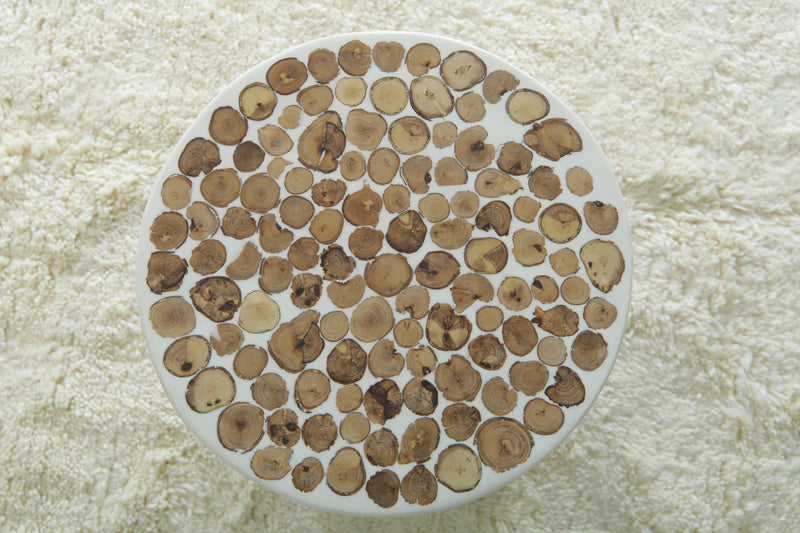 Handcrafted Berber Wood & White Resin Round Table