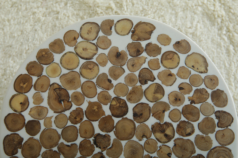 Handcrafted Berber Wood & White Resin Round Table