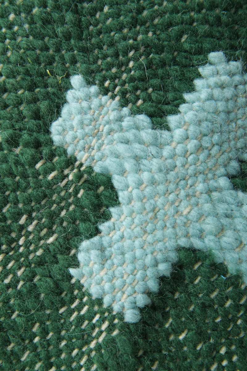 Handwoven Moroccan Flatweave Rug - Deep Green with Soft Mint Cross Pattern - Custom rug