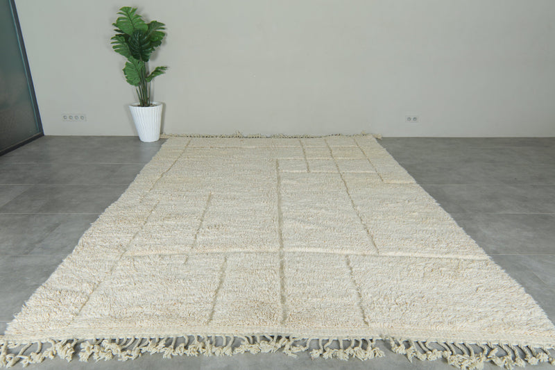 Moroccan Wool Rug – Soft Cream Grid Design - Custom Handwoven Rug