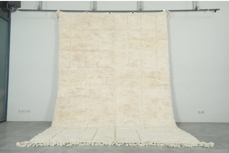 Moroccan Wool Rug – Soft Cream Grid Design - Custom Handwoven Rug
