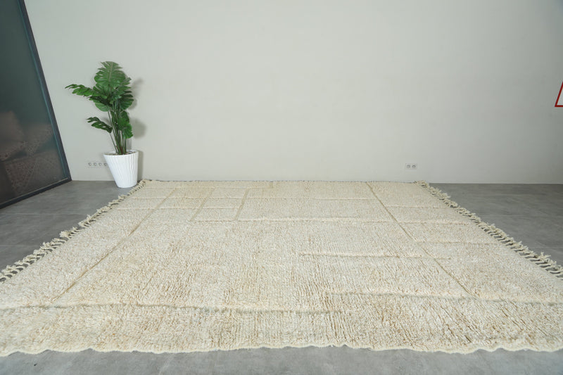 Moroccan Wool Rug – Soft Cream Grid Design - Custom Handwoven Rug