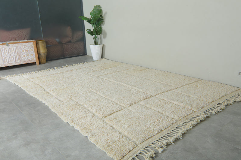 Moroccan Wool Rug – Soft Cream Grid Design - Custom Handwoven Rug
