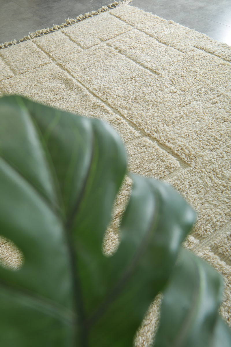 Moroccan Wool Rug – Soft Cream Grid Design - Custom Handwoven Rug
