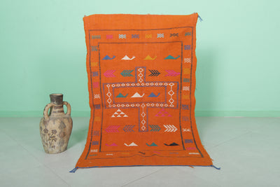 Orange Moroccan Kilim Rug - 3 FT × 4.8 FT | Handwoven Artisan Rug - Handwoven Kilim