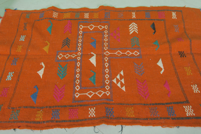 Orange Moroccan Kilim Rug - 3 FT × 4.8 FT | Handwoven Artisan Rug - Handwoven Kilim