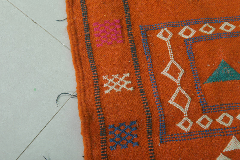 Orange Moroccan Kilim Rug - 3 FT × 4.8 FT | Handwoven Artisan Rug - Handwoven Kilim