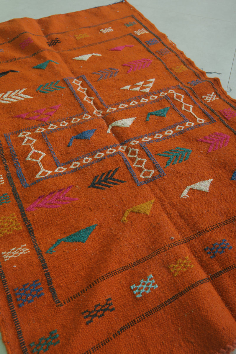 Orange Moroccan Kilim Rug - 3 FT × 4.8 FT | Handwoven Artisan Rug - Handwoven Kilim