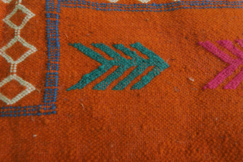 Orange Moroccan Kilim Rug - 3 FT × 4.8 FT | Handwoven Artisan Rug - Handwoven Kilim