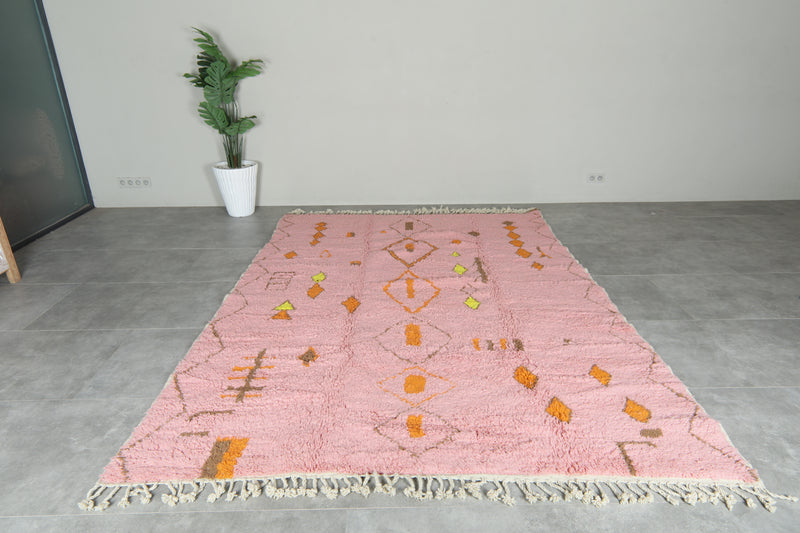 Pink beni ourain Moroccan rug with geometric detailed - 7.3 ft x 9.8 ft