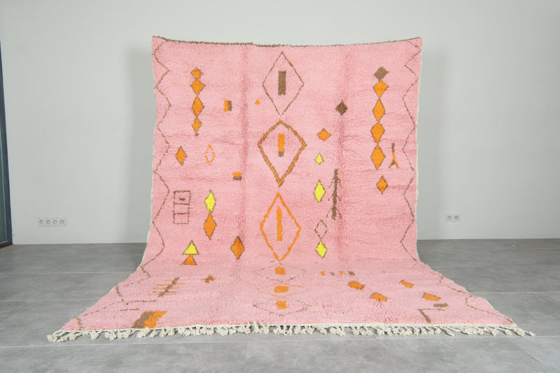 Pink beni ourain Moroccan rug with geometric detailed - 7.3 ft x 9.8 ft