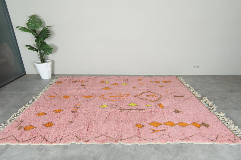 Pink beni ourain Moroccan rug with geometric detailed - 7.3 ft x 9.8 ft