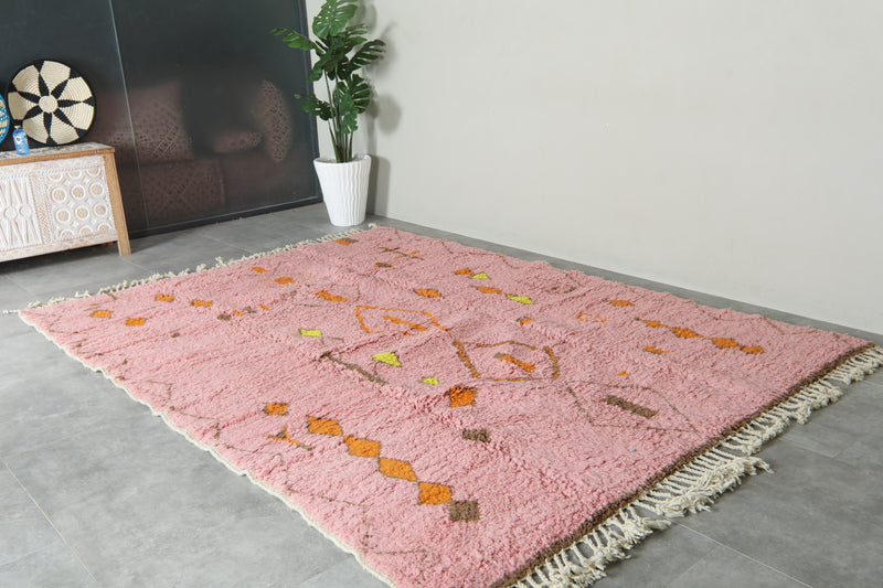 Pink beni ourain Moroccan rug with geometric detailed - 7.3 ft x 9.8 ft