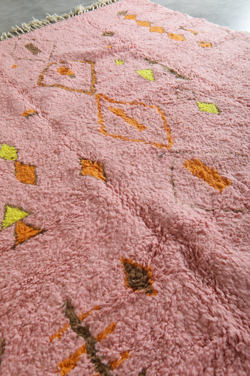 Pink beni ourain Moroccan rug with geometric detailed - 7.3 ft x 9.8 ft
