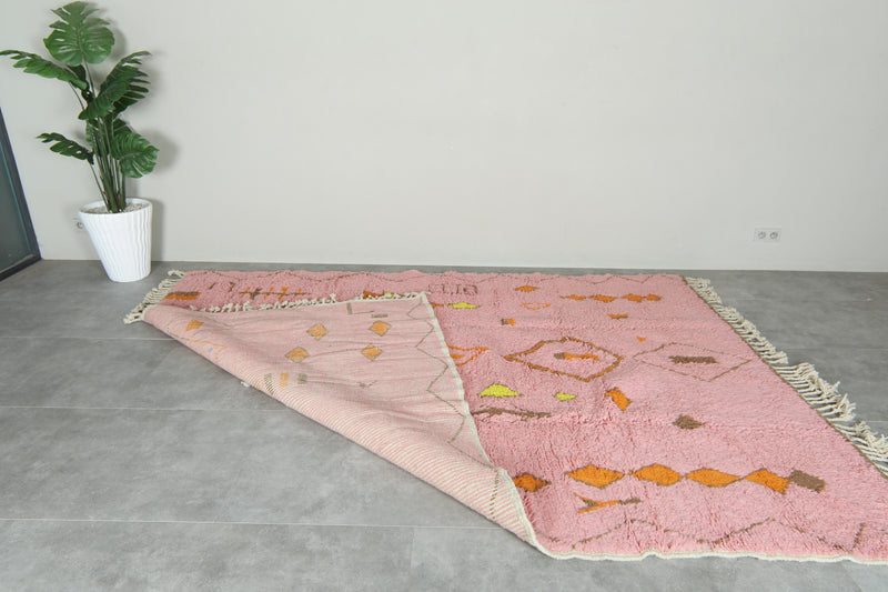 Pink beni ourain Moroccan rug with geometric detailed - 7.3 ft x 9.8 ft