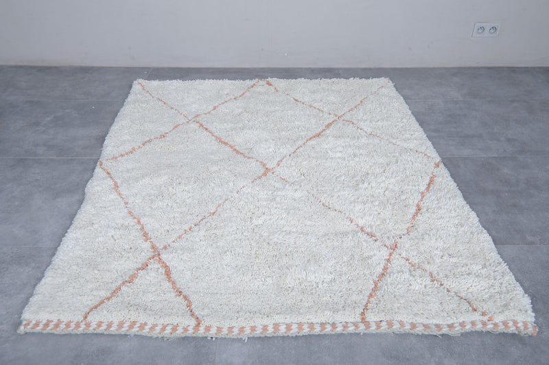 Handwoven Wool Rug in Ivory with Terracotta Diamond Pattern