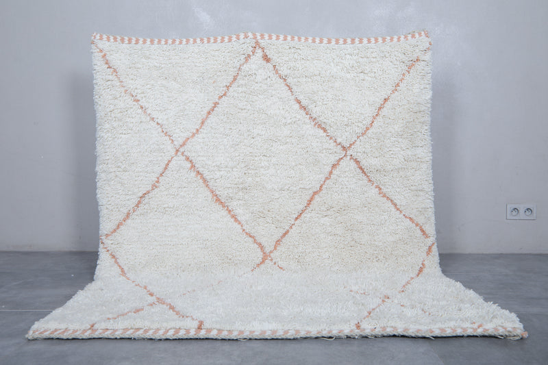 Handwoven Wool Rug in Ivory with Terracotta Diamond Pattern