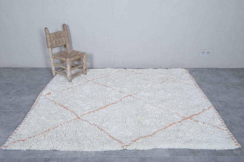 Handwoven Wool Rug in Ivory with Terracotta Diamond Pattern
