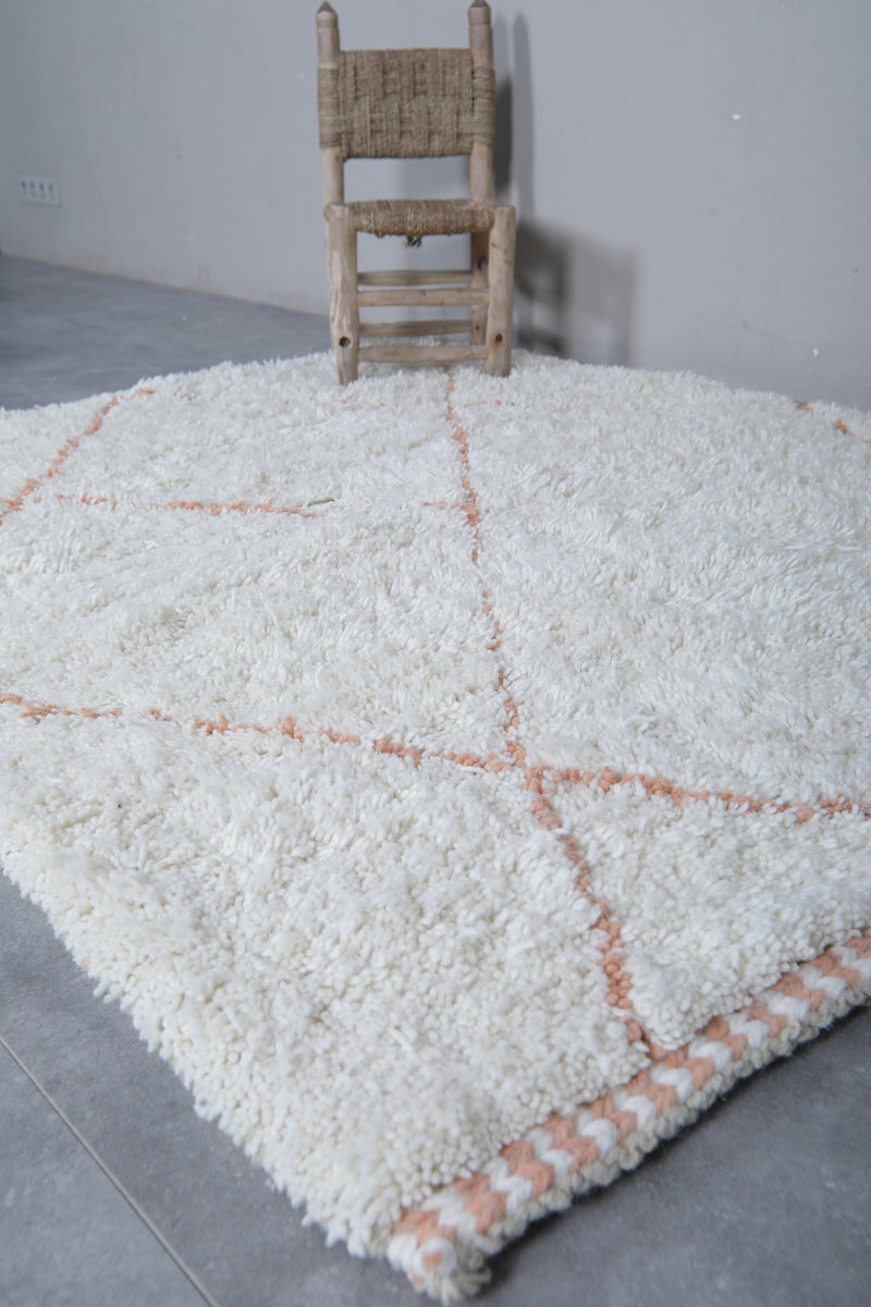 Handwoven Wool Rug in Ivory with Terracotta Diamond Pattern