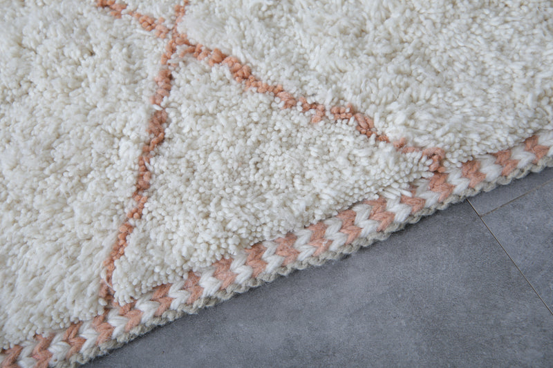 Handwoven Wool Rug in Ivory with Terracotta Diamond Pattern