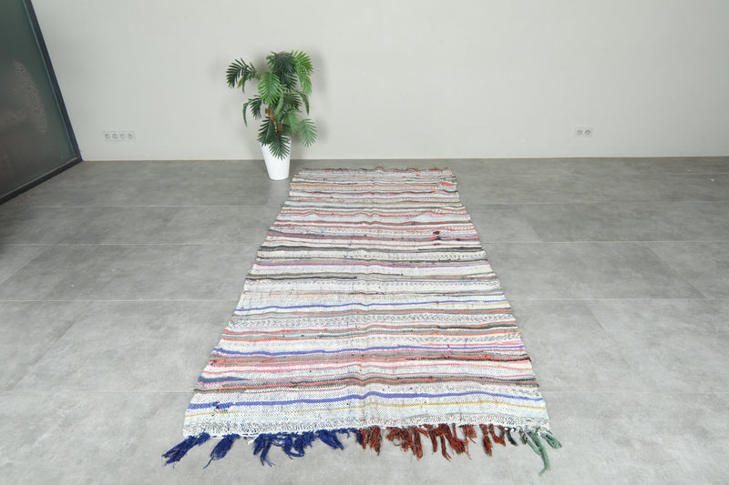 Flat woven Moroccan rug - Multicolor striped wool carpet - 4.3 ft x 9 ft