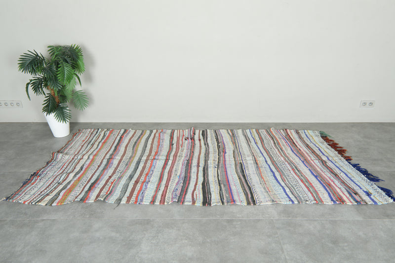 Flat woven Moroccan rug - Multicolor striped wool carpet - 4.3 ft x 9 ft