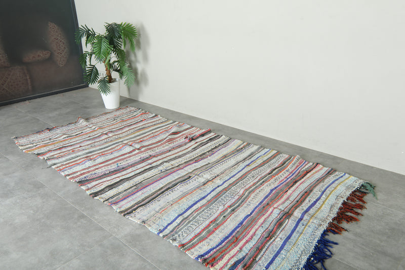 Flat woven Moroccan rug - Multicolor striped wool carpet - 4.3 ft x 9 ft