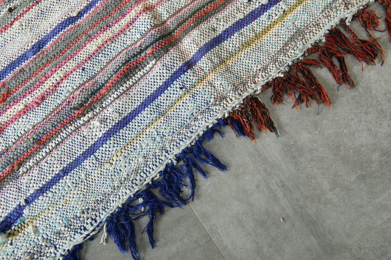 Flat woven Moroccan rug - Multicolor striped wool carpet - 4.3 ft x 9 ft