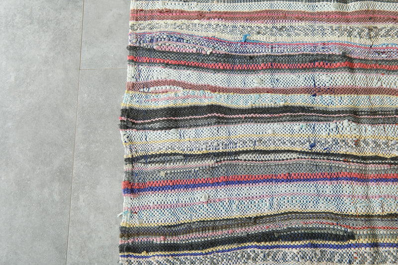 Flat woven Moroccan rug - Multicolor striped wool carpet - 4.3 ft x 9 ft