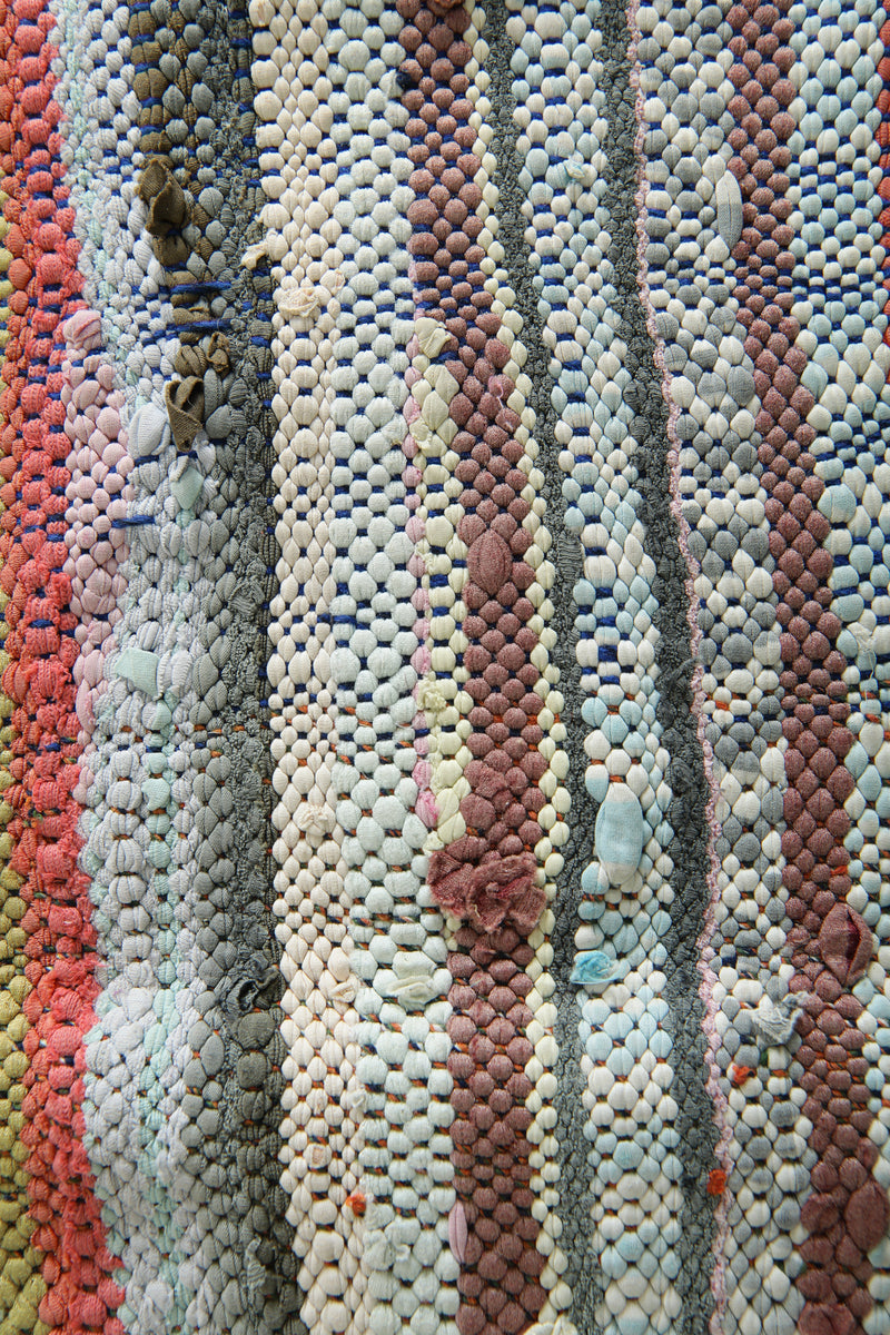 Flat woven Moroccan rug - Multicolor striped wool carpet - 4.3 ft x 9 ft