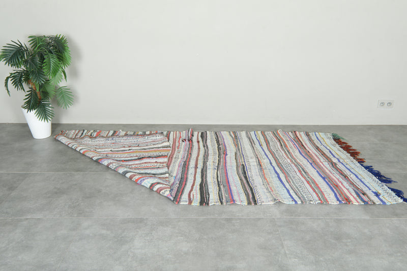 Flat woven Moroccan rug - Multicolor striped wool carpet - 4.3 ft x 9 ft