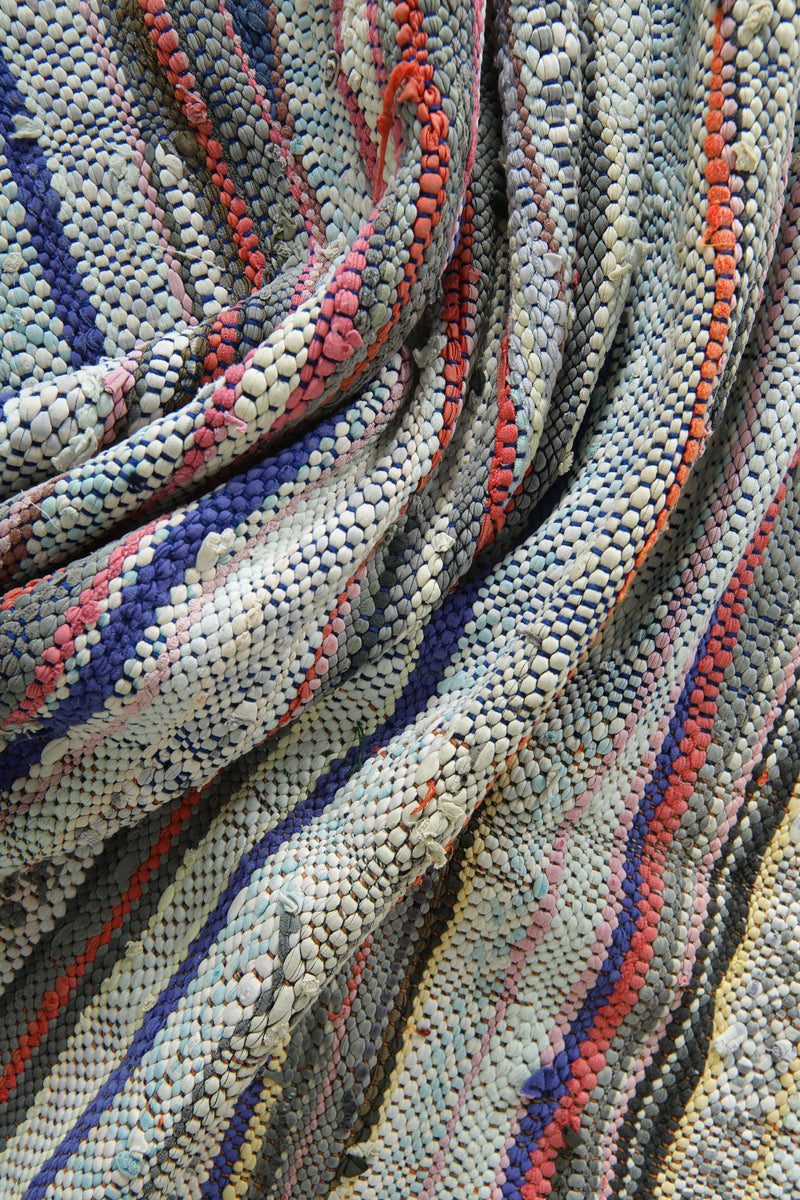 Flat woven Moroccan rug - Multicolor striped wool carpet - 4.3 ft x 9 ft