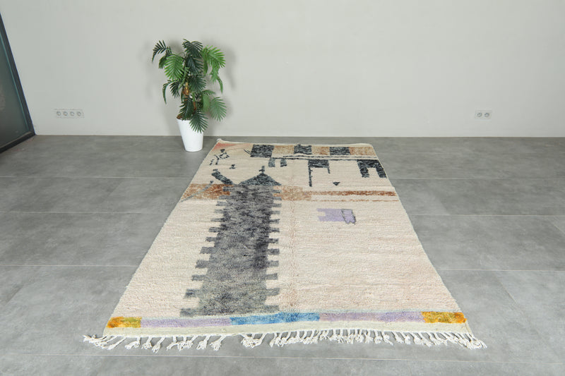 Geometric Moroccan wool rug - 5.1 ft x 8.1 ft - Handmade rug