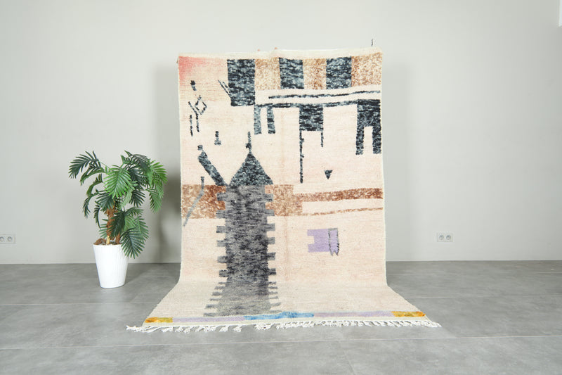 Geometric Moroccan wool rug - 5.1 ft x 8.1 ft - Handmade rug