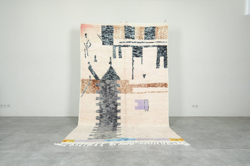 Geometric Moroccan wool rug - 5.1 ft x 8.1 ft - Handmade rug