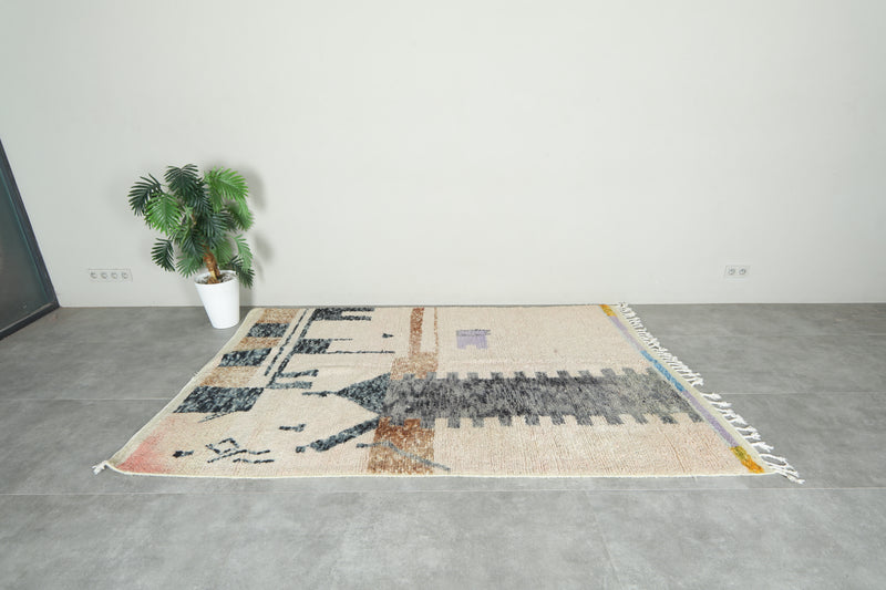 Geometric Moroccan wool rug - 5.1 ft x 8.1 ft - Handmade rug