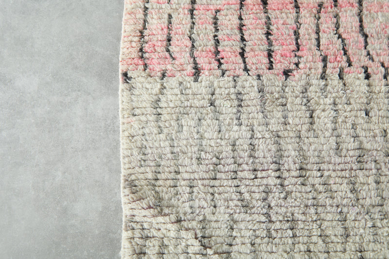 Beige & pink Moroccan rug with black geometric design - 5.6 ft x 8.8 ft