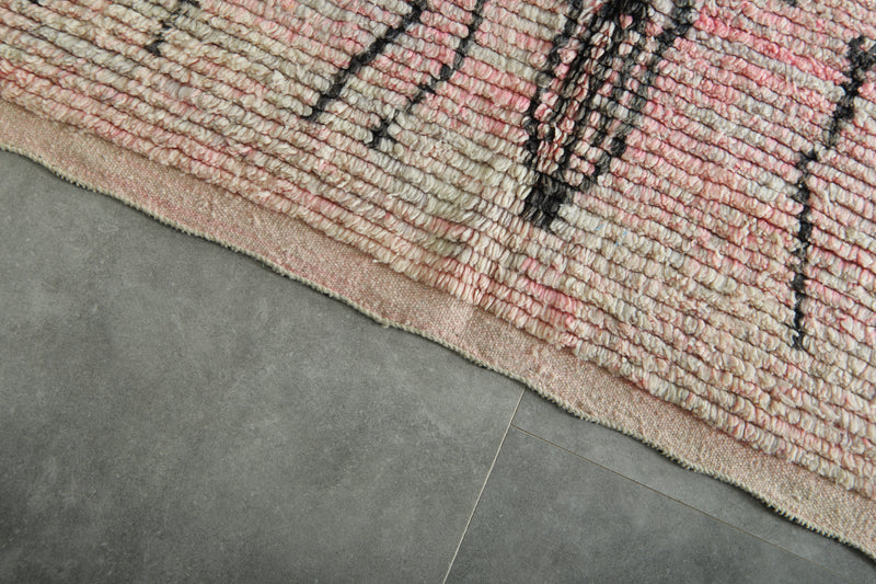 Beige & pink Moroccan rug with black geometric design - 5.6 ft x 8.8 ft