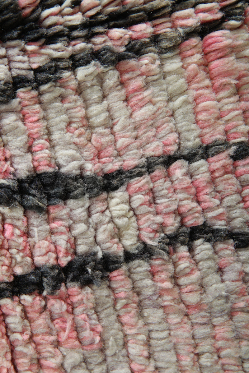 Beige & pink Moroccan rug with black geometric design - 5.6 ft x 8.8 ft