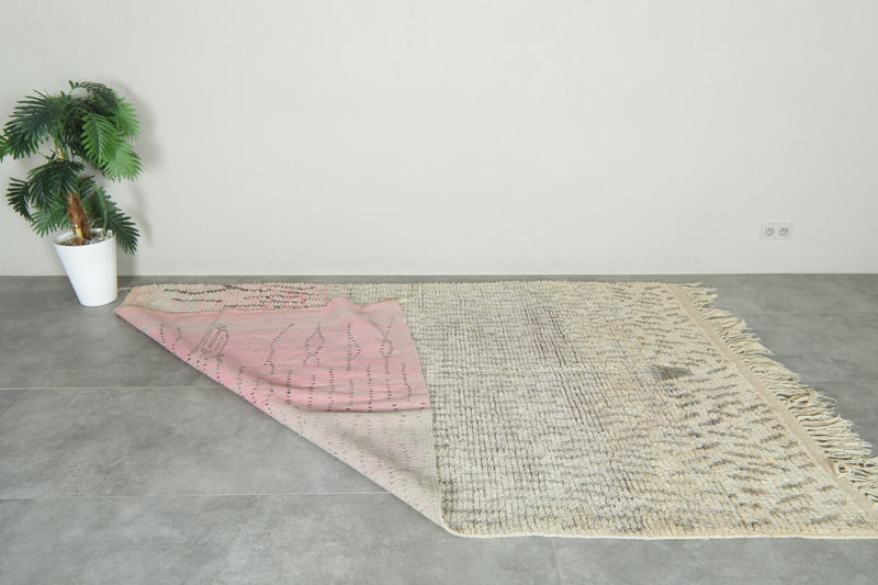 Beige & pink Moroccan rug with black geometric design - 5.6 ft x 8.8 ft