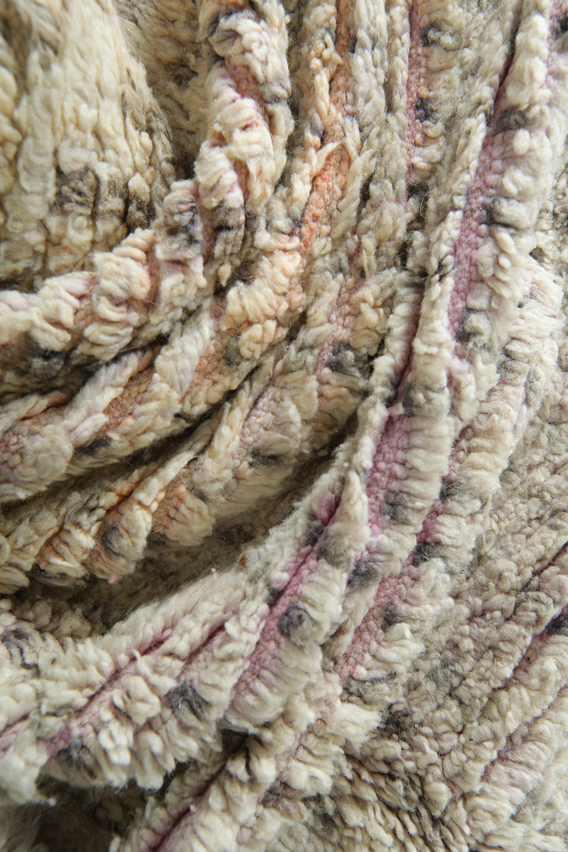 Beige & pink Moroccan rug with black geometric design - 5.6 ft x 8.8 ft