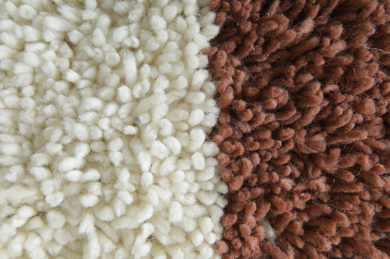 Handmade Moroccan rug – Cream & brown mini color block accent - 1.4 FT X 1.4 FT