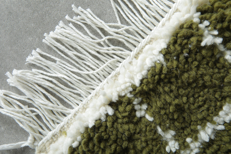 Small olive green and white checkered Moroccan rug - 1.1 FT X 1.2 FT