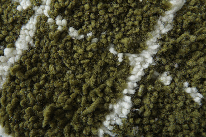 Small olive green and white checkered Moroccan rug - 1.1 FT X 1.2 FT