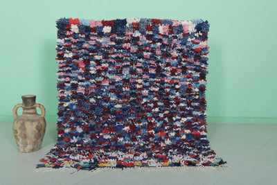 Colorful Moroccan Boucherouite Rug 4.2 x 4.9 Feet - Vibrant Handmade Decor - Boucherouite rug
