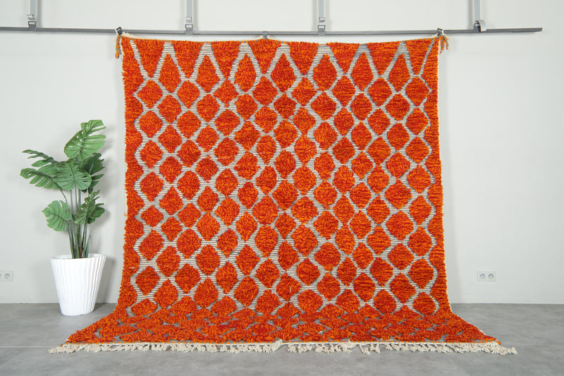 Handwoven Orange Moroccan Rug – Custom Wool rug - custom moroccan rugs